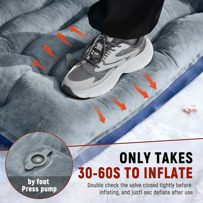 Camping Sleeping Pad, 9.2R-Value Ultralight Camping Mat with Pillow Built-in Foot Pump Inflatable Sleeping Pads Compact for Camping Backpacking Hiking Traveling-Lined Version Grey