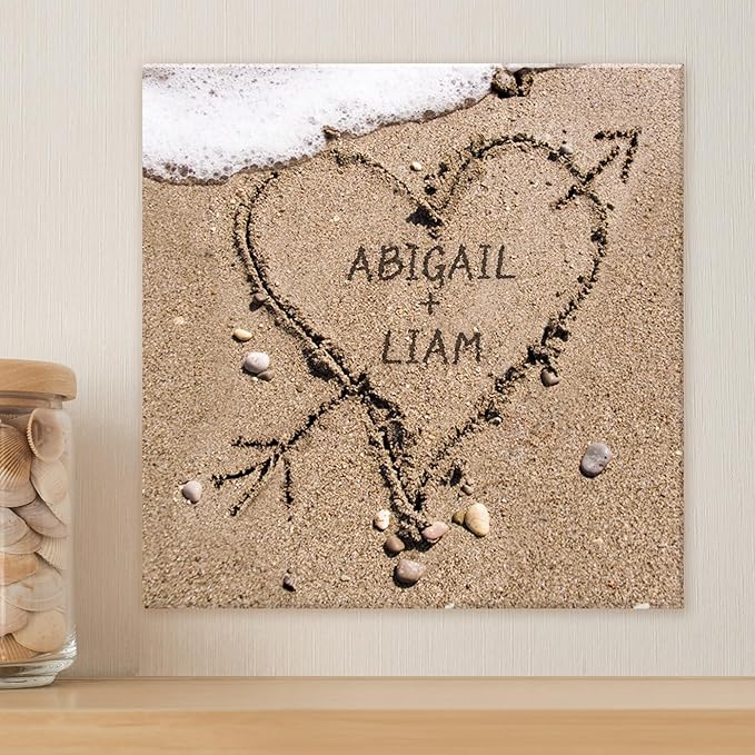 Let's Make Memories Personalized Canvas Wall Art For Couples - Engagement, Wedding, Newlyweds, Anniversary - Home Decor - Heart in Sand - Canvas - 11x11
