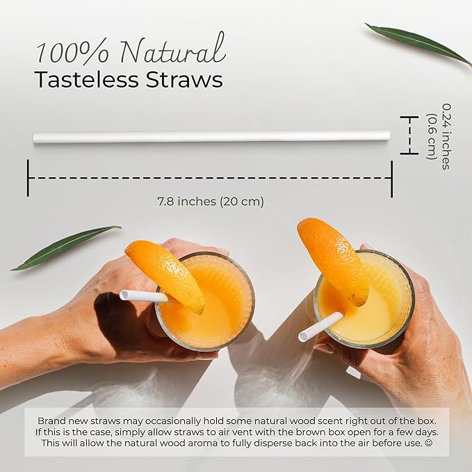 Biodegradable Bamboo Fiber Straws | 300 Count, 100% Compostable, Plastic-Free, Eco-Friendly Drinking Straw | 7.8'' Plant Fiber Disposable Straws, White Straw | Durable for Warm & Cold Drinks