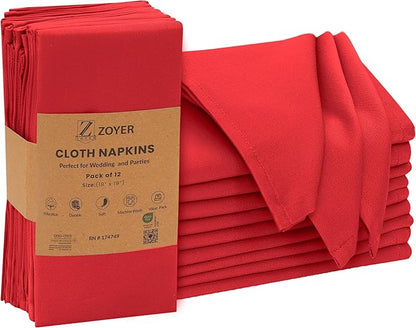 Zoyer Cloth Napkins Set of 12, 18x18 Inches Cotton Enrich Napkins Cloth ‎Washable, Soft & Durable Dinner Napkins for Parties, Wedding, Christmas, ‎Thanksgiving & Everyday Use - Red