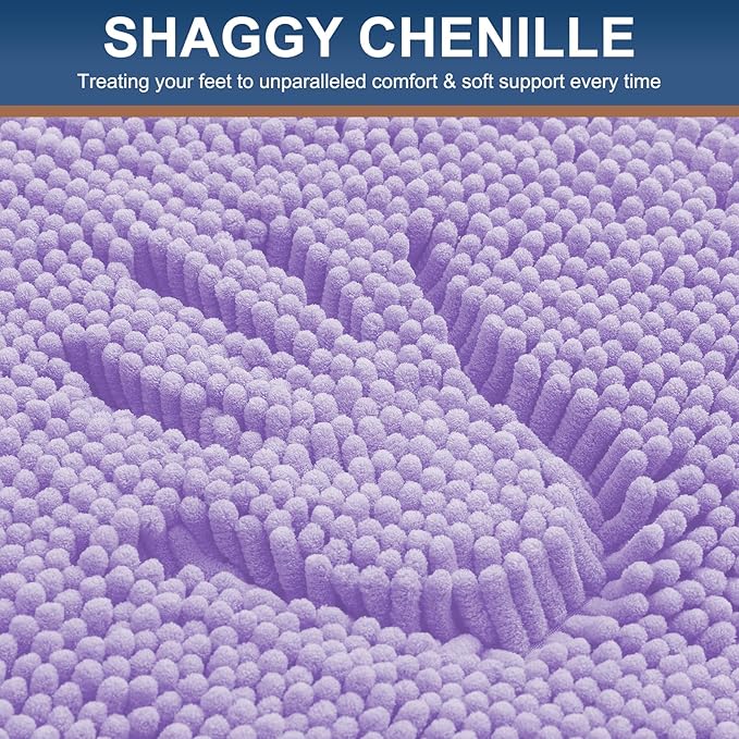 Smiry Luxury Chenille Bathroom Rugs 40x32, Extra Soft and Absorbent Shaggy Bath Mat, Machine Washable, Non-Slip Plush Carpet Runner for Tub, Shower, and Floor, Home Decor Accessories, Purple