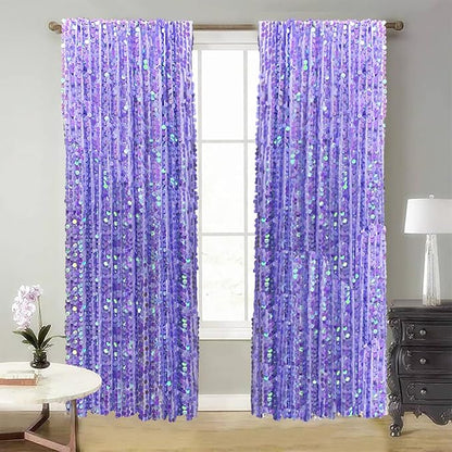 Big Sequin Backdrop Curtains, Sequin Fabric Photography Backdrop, Shimmer Photo Backdrop Payette Sequins Curtain Panels for Wedding Party Christmas Decor - 9x9FT, Iridescent Purple