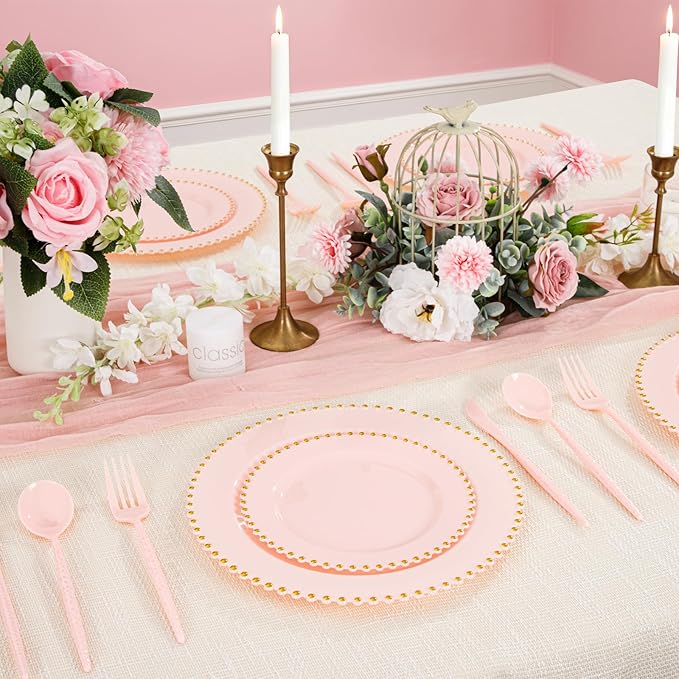 Supernal 360Pcs Pink Plastic Silverware,Heavy Duty Disposable Silverware,Hammered Disposable Cutlery,Pink Utensils Set Include 120 Knives,120 Forks and 120 Spoons Suitable for Wedding,Party&Birthday
