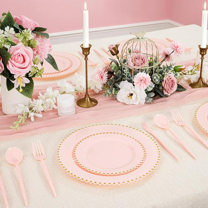 Supernal 360Pcs Pink Plastic Silverware,Heavy Duty Disposable Silverware,Hammered Disposable Cutlery,Pink Utensils Set Include 120 Knives,120 Forks and 120 Spoons Suitable for Wedding,Party&Birthday