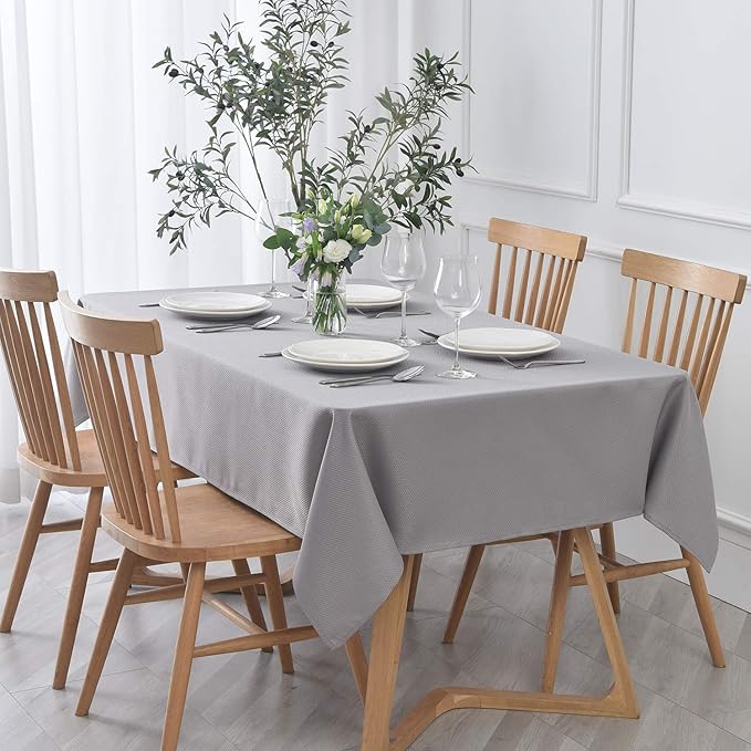 maxmill Jacquard Tablecloth Stain Resistant Waterproof Wrinkle Resistant Spillproof Washable Soft Textured Table Cloth for Dining Room, Indoor and Outdoor Use, Rectangle 60 x 140 Inch, Light Gray
