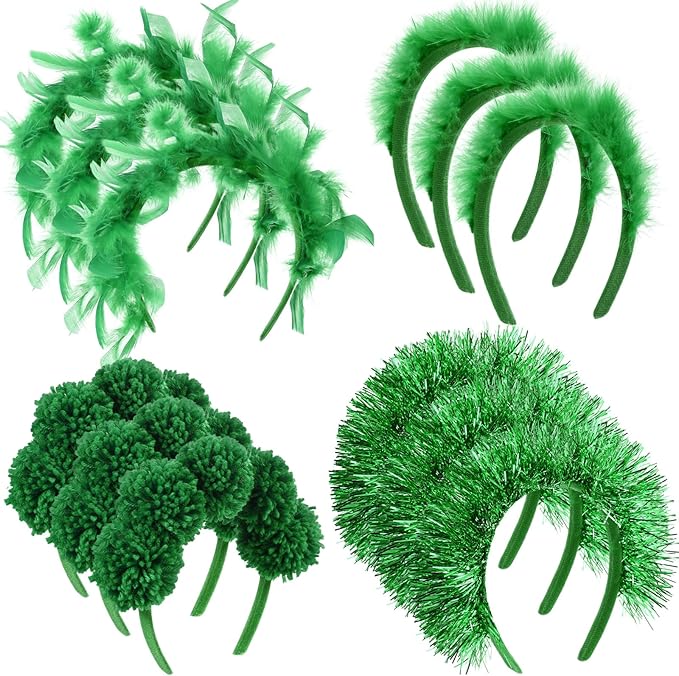 12 Pcs Christmas Fuzzy Pom Pom Headbands Fluffy Yarn Feather Tinsel Spirit Party Headwear for Birthday Festival