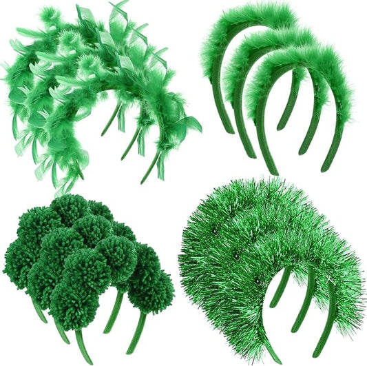 12 Pcs Christmas Fuzzy Pom Pom Headbands Fluffy Yarn Feather Tinsel Spirit Party Headwear for Birthday Festival