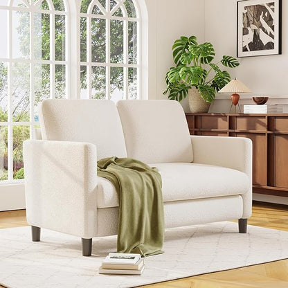 Loveseat Sofa, 51" Love Seat, Comfy Teddy Small Loveseat for Small Spaces, Tool-Free Setup Sofa Couch for Bedroom, All-Wood Couches for Living Room, No Pillow Included, Beige