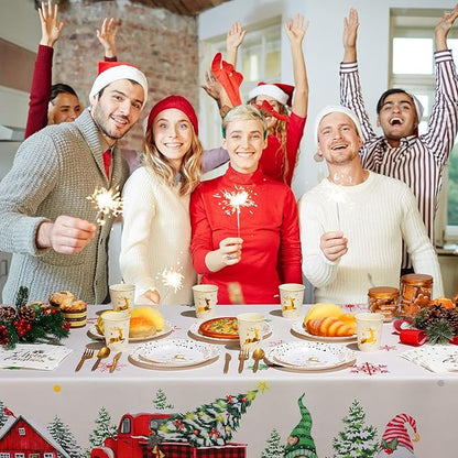175 Pcs Merry Christmas Party Dinnerware Foil Dots Christmas Paper Plates Set Elk Disposable Xmas Plates Napkins Cups for New Year Wedding Birthday Baby Shower Party Supplies (White Gold)