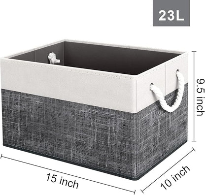 Fab totes Storage Bins [3-Pack], Foldable Storage Baskets for Organizing Toys, Books, Shelves, Closet, Large Storage Box with Rope Handles, Sturdy Organizer Bins, White & Black