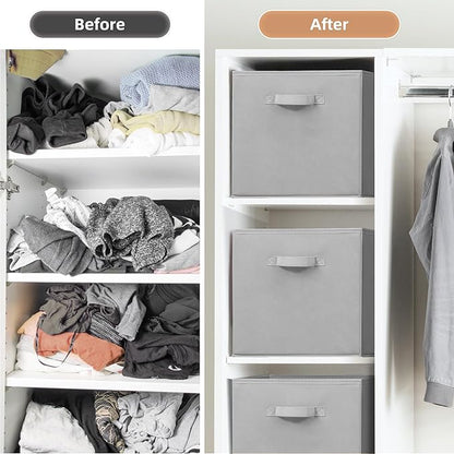 STORAGE MANIAC Storage Cubes, 13 Inch Collapsible Storage Bins with Handles, 6 Pack Fabric Foldable Bins for Organization, Durable Storage Bins for Closet, Shelves, Offices, Toys, 6-Pack Grey