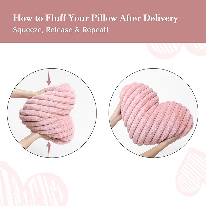 AELS Heart Shaped Pillow, Set of 2, Heart Decorative Throw Pillows, Faux Fur Love Pillows Pillow 20 & 16 Inches, Valentines Day Decorations, Wedding Decor, Pastel Pink