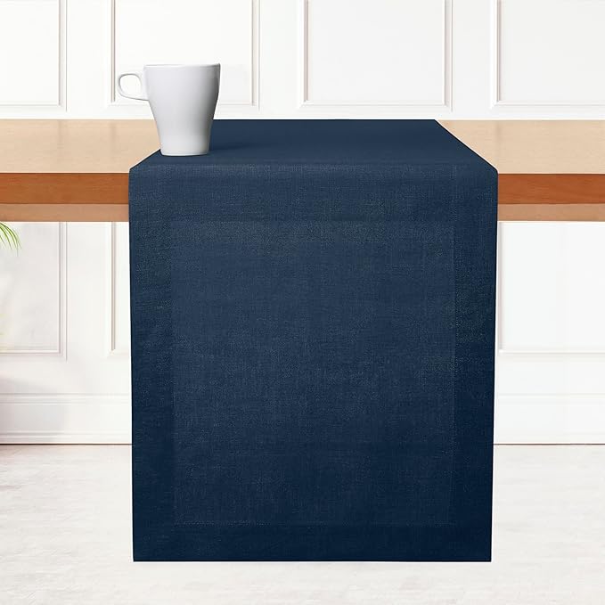 D'Moksha Homes Linen Navy Blue Table Runner 108 Inches Long - 100% Pure Linen Dining Table Runner 14 x 108 Inch for Winter, Christmas, Holiday - Machine Washable