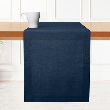 D'Moksha Homes Linen Navy Blue Table Runner 108 Inches Long - 100% Pure Linen Dining Table Runner 14 x 108 Inch for Winter, Christmas, Holiday - Machine Washable