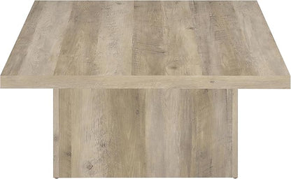 Coaster Home Furnishings - Devar - Wood - Square Coffee Table with Plinth Base, Geometric Design and Transitional Style - Living Room - Distressed Pine - 710878