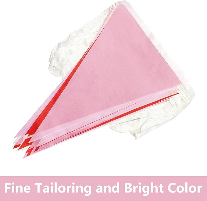 100 Ft White Red Pink Pennant Banner Flag, 60 Pcs String Hanging DIY Bunting Flags for Party, School, Birthday, Wedding, Carnival, Celebrations, Outdoor and Indoor Decorations (White Red Pink)