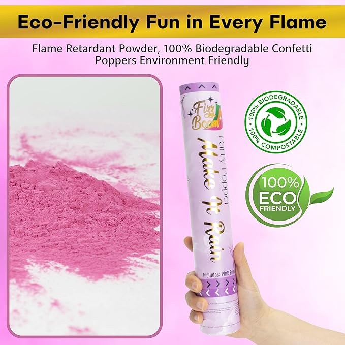 2 Pack Gender Reveal Smoke Confetti Poppers - Biodegradable Pink Powder Poppers for Baby Gender Reveal | Creates Vibrant Cloud of Color | Perfect for Photography and Special Events
