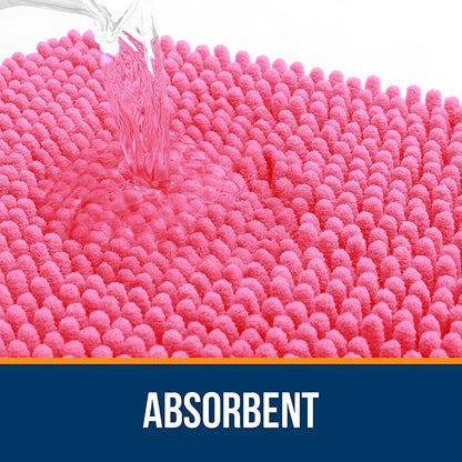 OLANLY Bathroom Rugs 47x17, Extra Soft Absorbent Chenille Bath Rugs, Rubber Backing Quick Dry, Machine Washable Bath Mats for Bathroom Floor, Tub and Shower, Home Decor Accessories, Hot Pink