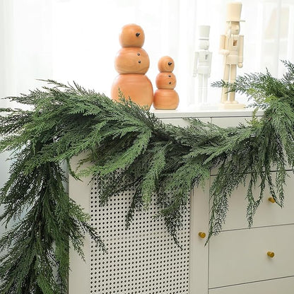 Jutom 1 PCS 6 ft Christmas Cedar Garland - Green Artificial Realistic Cedar Garland Faux Decoration for Table, Mantel, Wall Winter Holiday Party