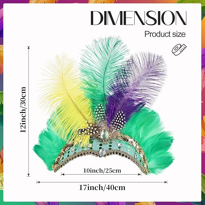 Women's Carnival Feather Headpieces Sequin Headdress for Wedding Masquerade Party Cosplay Feather Headbands
