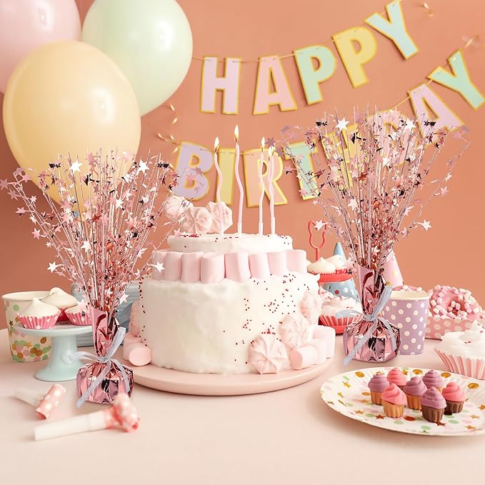 Crowye 18 Pcs Foil Spray Centerpiece Christmas Party Winter Star Table Decoration Burst Metallic Table Centerpieces for Birthday Party Season Holiday(Rose Gold)