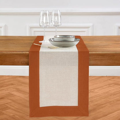 Solino Home Linen Table Runner 72 Inches Long - Cinnamon and Natural 100% Pure Linen 14 x 72 Inch Table Runner for Dining, Dresser, Fall, Autumn, New Year - Contempo