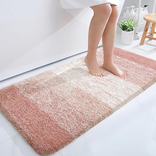 OLANLY Bathroom Rugs Mat 47x24, Extra Soft Absorbent Microfiber Bath Rugs, Rubber Backing, Quick Dry, Machine Washable Bath Mats for Bathroom Floor, Tub and Shower, Home Decor Accessories, Peach
