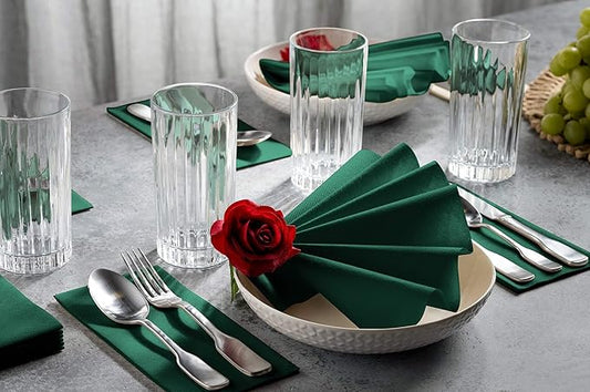 100 Linen-Feel Colored Paper Napkins - Decorative Cloth-Like Green Dinner Napkins - Soft And Absorbent. For Christmas, Kitchen, Party, Wedding, Bathroom Or Any Occasion. (Pack of 100)