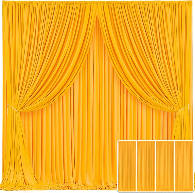 4 Panels Marigold Backdrop Curtain for Parties Wrinkle Free Photo Curtains Backdrop Drapes Fabric Decoration for Wedding Birthday Party Baby Shower 20ft(W) x 10ft(H)