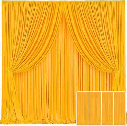 4 Panels Marigold Backdrop Curtain for Parties Wrinkle Free Photo Curtains Backdrop Drapes Fabric Decoration for Wedding Birthday Party Baby Shower 20ft(W) x 10ft(H)