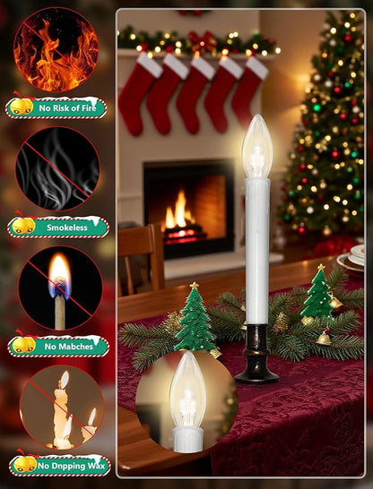 4 Pack LED Battery Operated Window Candles with Timer, Christmas Window Candles with Suction Cups, 3V Ultra-Bright LED Warm White Bulbs, Flameless Candle Lights for Indoor Christmas Window Table Decor