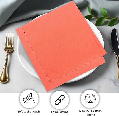 Urban Villa Cloth Napkins Set of 12(20x20 Inches)100% Cotton Hemstitch Napkins Cloth Washable Durable Reusable Absorbent Table Dinner Napkins Cloth for Hotel Lunch Restaurant Weddings Parties - Orange