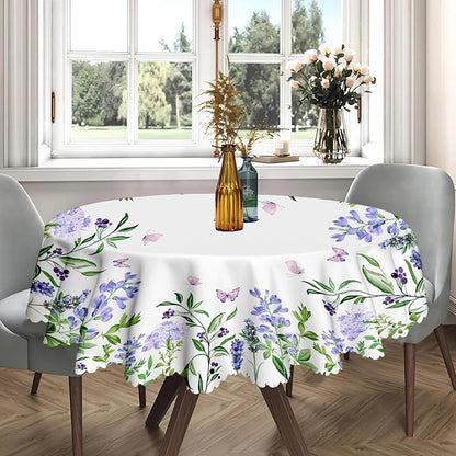 Eikione 60In Round Tablecloth, Floral Tablecloths Polyester Waterproof Stain Wrinkle Free, Indoor and Outdoor Table Cover for Kitchen Party Dining Table