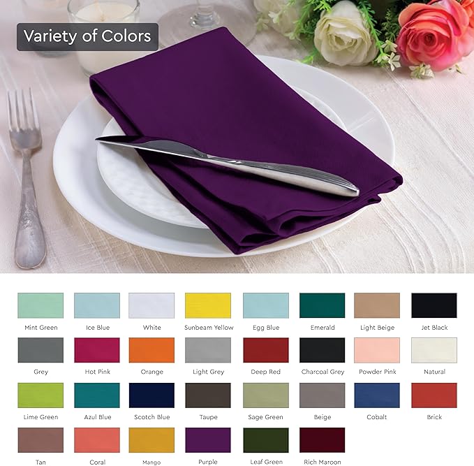 Encasa XO Purple Cloth Napkins Set of 12, 17"x17" | Solid Color Cotton Dinner Napkins | Washable & Reusable Napkins for Dining Table Fall Decoration, Holiday & Christmas Festivals