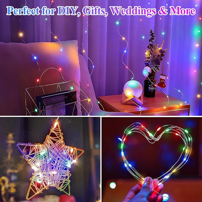 Lakumu 12 Pack Fairy Lights Battery Operated String Lights -7FT 20LED Fairy Lights Silver Wire Firefly Starry Moon Lights for DIY Christmas Decorations Party Wedding Centerpiece Table Decor Multicolor