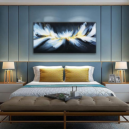 Abstract Black And Gold Wall Art Maximalist Canvas Wall Art Decor Prints Modern White Abstract Wall Decor Artwork For Living Room Bedroom Kitchen Office Artwork Ready To Hang 24" × 48"