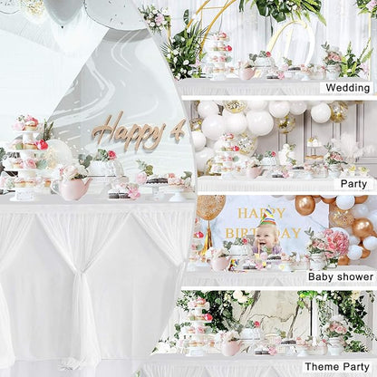 Besutolife White Tulle Table Skirt 14ft Wrinkle-Free Tutu Tablecloth for Gender Reveal, Wedding, Birthday, Reception, Banquet, Photo Booth, Party Table Decorations