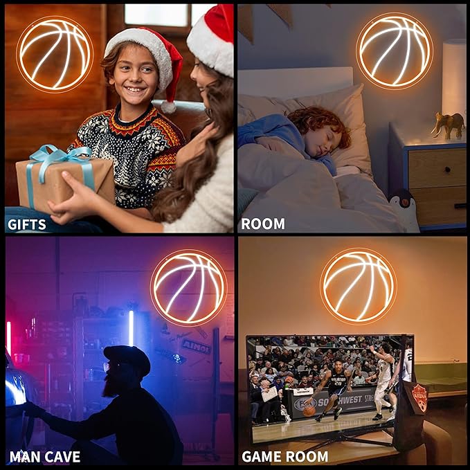 Basketball Neon Sign, Dimmable Basketball Neon Sign for Bedroom Neon Basketball Ball Sign Basketball Neon Light for Bedroom Birthday Party Home College Decor Club Kids Holiday Gifts