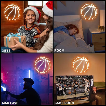 Basketball Neon Sign, Dimmable Basketball Neon Sign for Bedroom Neon Basketball Ball Sign Basketball Neon Light for Bedroom Birthday Party Home College Decor Club Kids Holiday Gifts