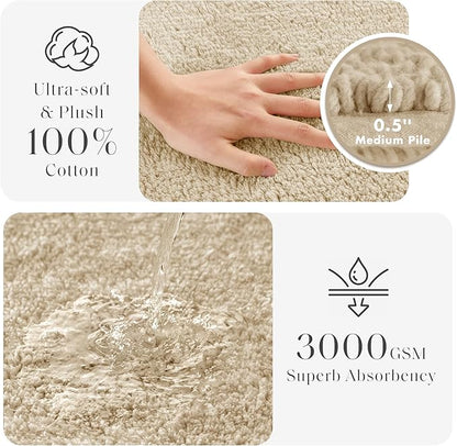 Madison Park Splendor Reversible 100% Cotton Tufted Bathroom Rug-3000 GSM Hotel Quality Luxurious Plush Medium Pile Bath Mat Absorbent, Quick Dry, Shower Room Décor, 24x36 Natural