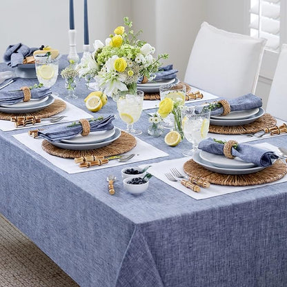 Solino Home Linen Tablecloth 60 x 120 Inch - 100% Pure Linen Chambray Indigo Table Cloth for Rectangle Tables - Athena, Machine Washable Tablecloth for Christmas, New Year