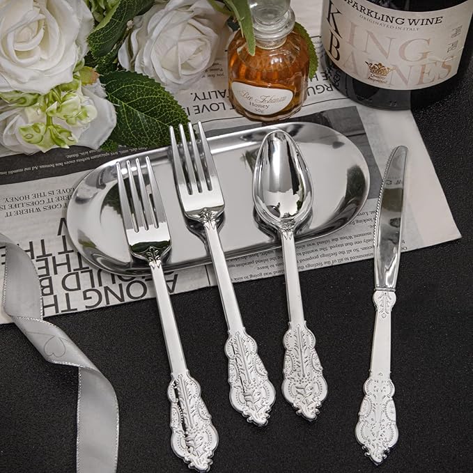 Supernal 360pcs Plastic Silverware, Silver Disposable Cutlery,Silver Plastic Silverware include 120 Plastic Forks, 120 Plastic Spoons, 120 Plastic Knives, Perfect for Birthday,Party,Wedding