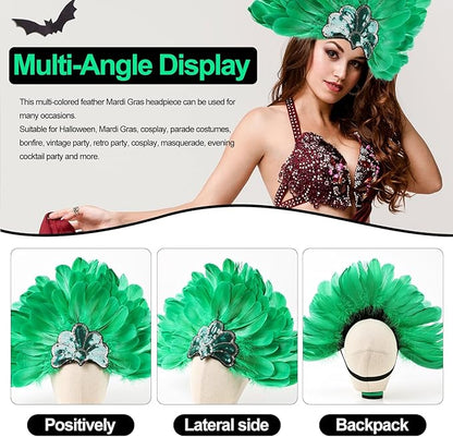 Women's Carnival Feather Headpieces Sequin Headdress for Wedding Masquerade Party Cosplay Feather Headbands