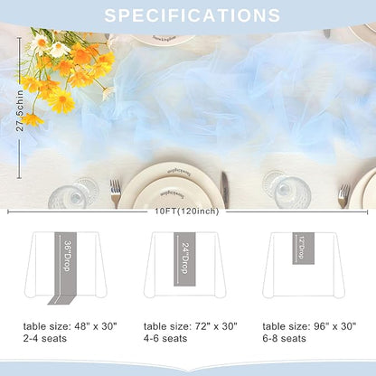 Snowkingdom Light Blue Table Runner 10FT, Baby Blue Sheer Cheesecloth Gauze Runner 120 Inch, Rustic Boho Party Table Decoration for Wedding Bridal Baby Shower Birthday Christmas Winter Holiday