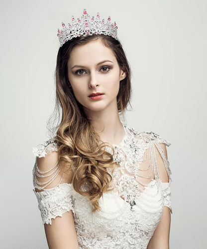 COCIDE Pink Crowns for Women Pink Tiaras for Women Princess Tiaras for Girls Costume Halloween Hair Accessories Royal Crystal Headbands Cosplay Birthday Pageant Bride Headpieces