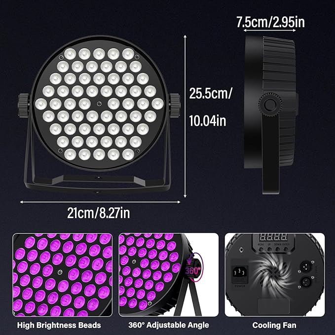 60 LED Stage Par Lights,90W RGB Stage Can Light DJ Par Lights Sound Activated Auto Play by Remote&DMX Control DJ Stage Party Lighting for Events Wedding Church Party DJ Live Show 2Pack