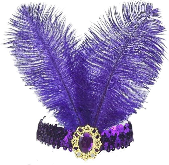 Feather Headpiece Sequins Headbands 1920s Flapper Showgirl Headpieces for Women Girls Carnival Party Accessories