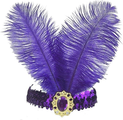 Feather Headpiece Sequins Headbands 1920s Flapper Showgirl Headpieces for Women Girls Carnival Party Accessories