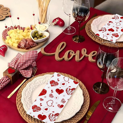 50PCS Red Paper Napkins - Red Heart Napkins Disposable - Heavy Duty Linen Feel Guest Towels for Bathroom, Women’ s Day, Wedding, Bridal Shower, Engagement, Party, Galentine