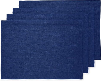 Solino Home Linen Cloth Placemats Set of 4-100% Pure Linen Royal Blue Placemats 14 x 19 Inch for Christmas - Athena